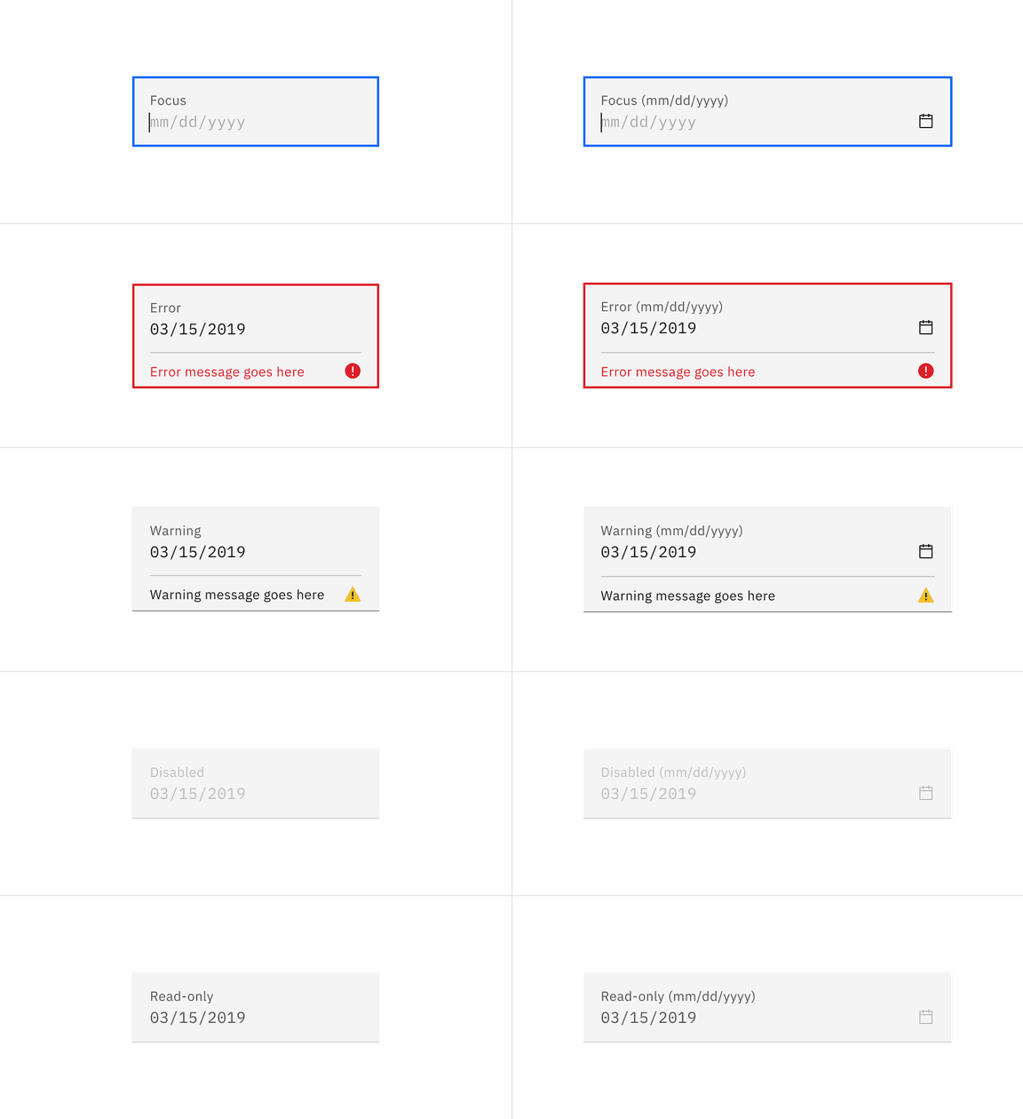 Fluid date picker input states